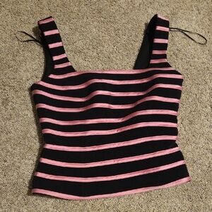 Cache Black and Pink Striped Crop Top